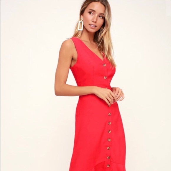 red button front dress